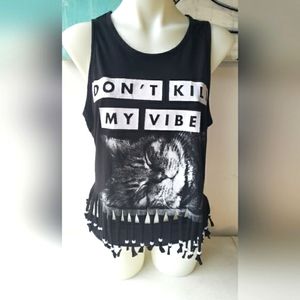 Kitty Cat OOAK 80s beaded fringe tassel beaded tank top